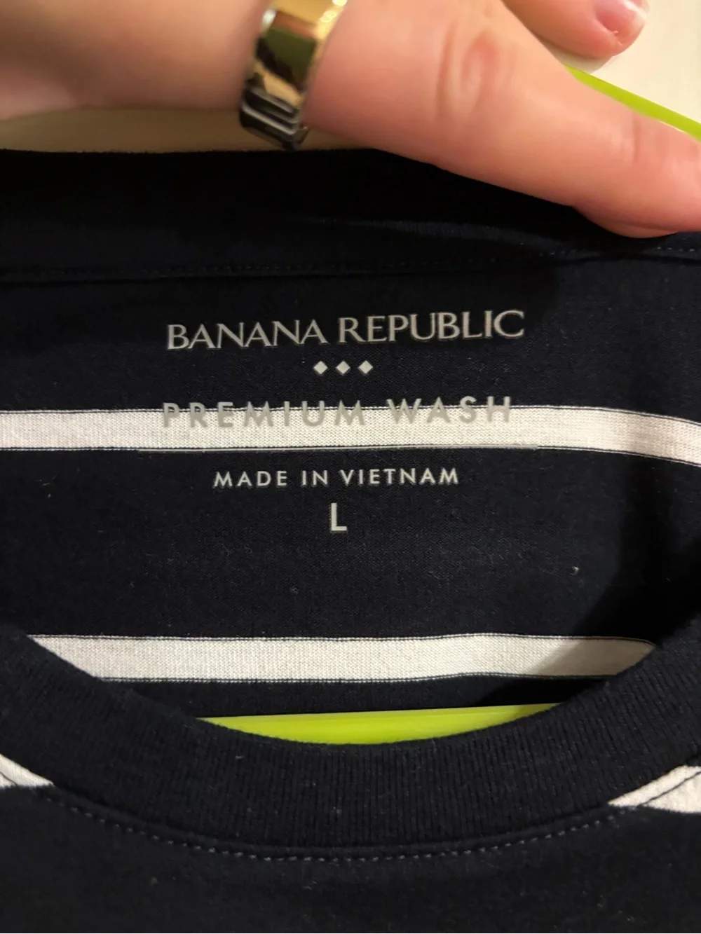 Banana Republic Men’s Black and White Striped Crewneck T-Shirt